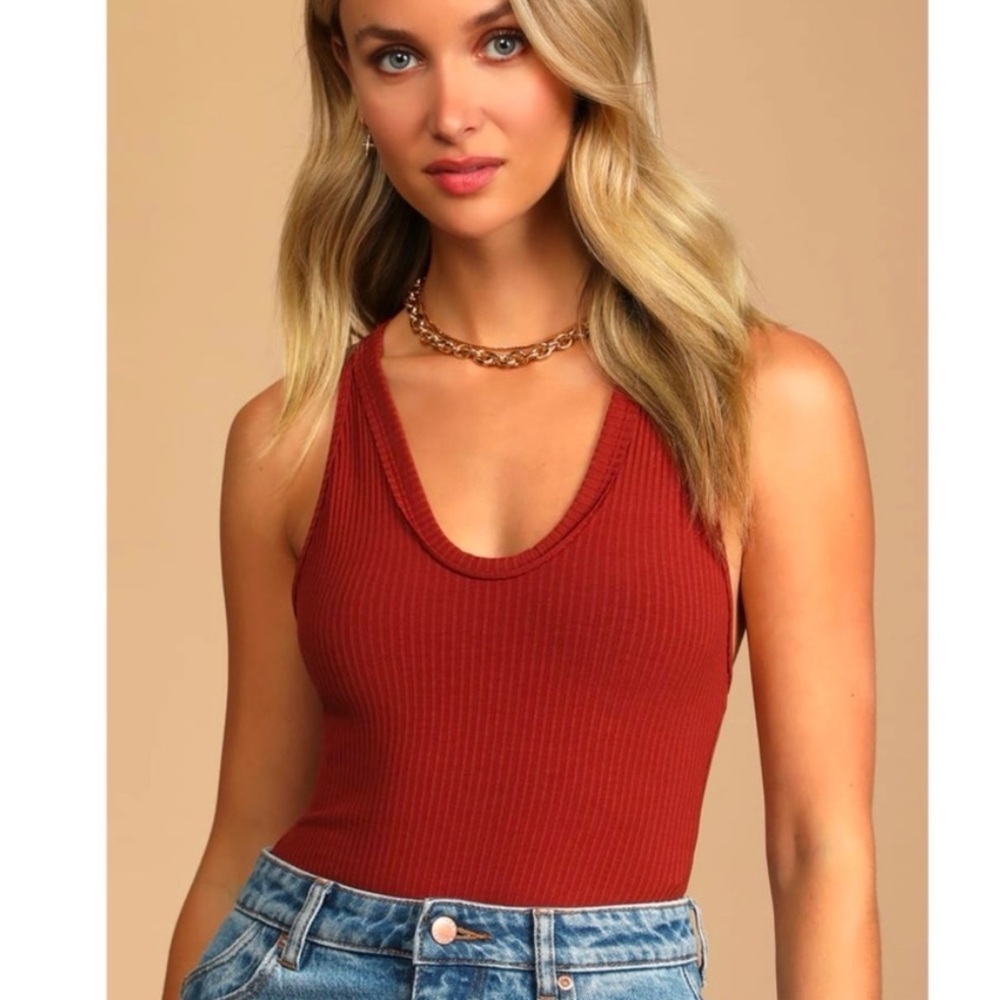 Anthropologie Free People Burnt Orange Ribbed Bodysuit